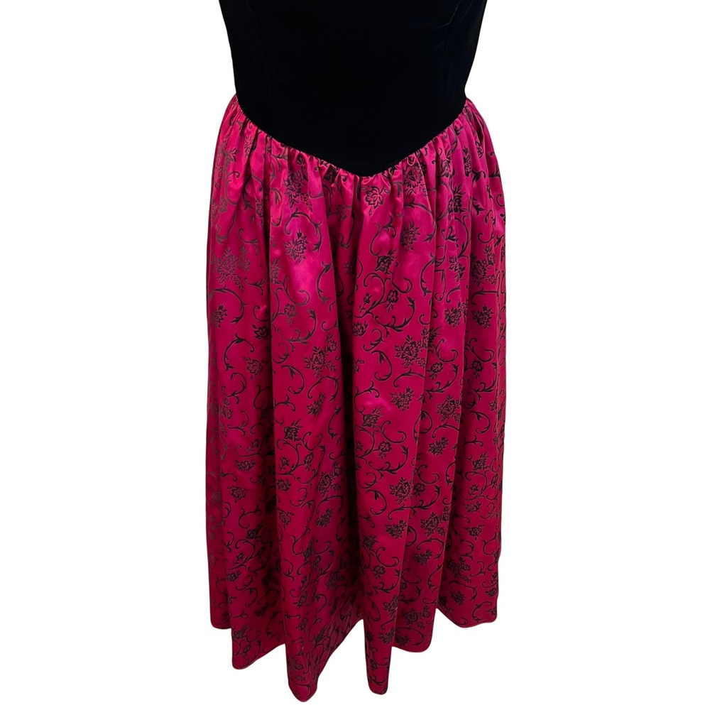 Gunne Sax Jessica McClintock Black Velvet Pink Formal Dress Prom Vintage 9/Small - Picture 4 of 9